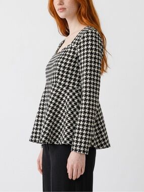 SHEIN Black & White Houndstooth Square Neck Blouse